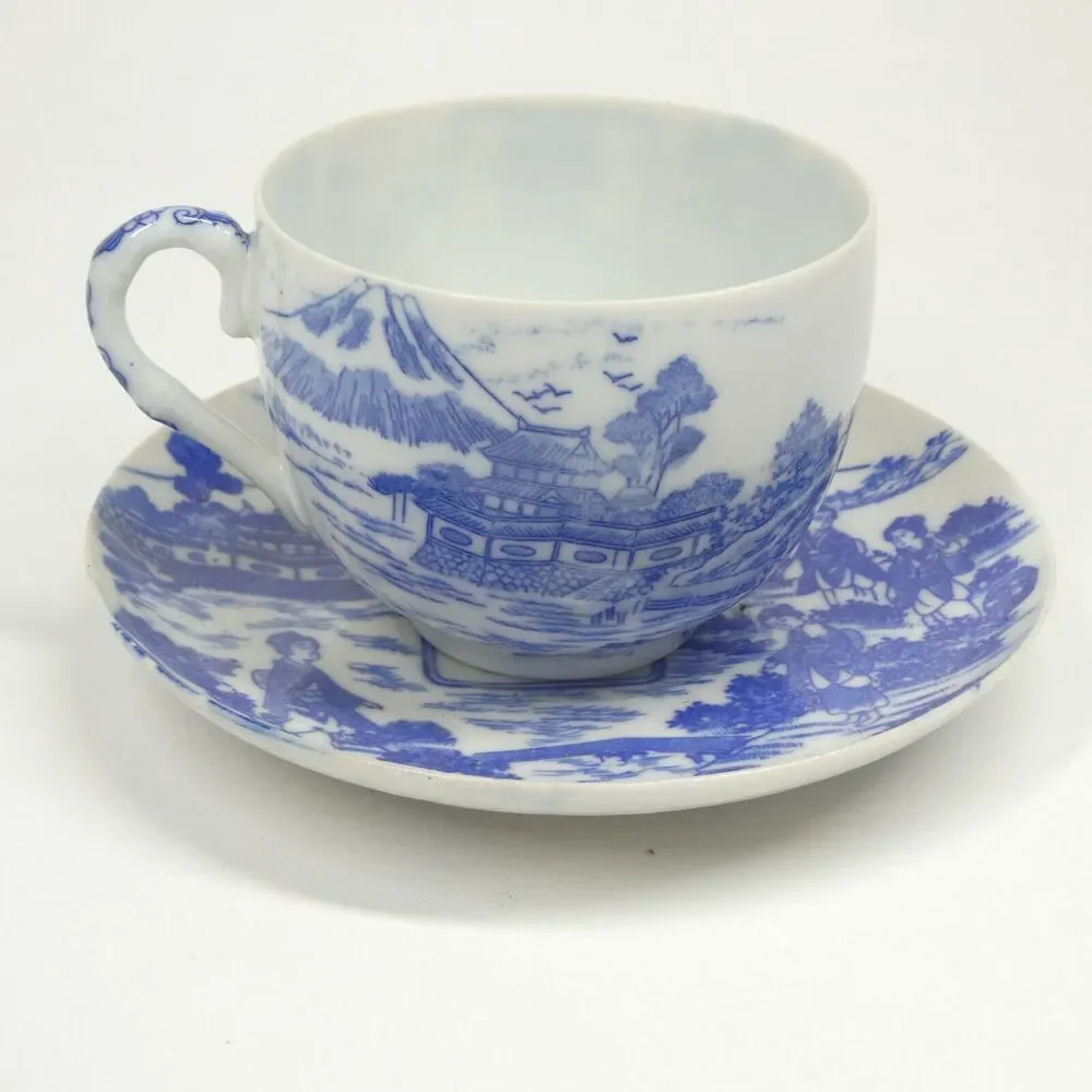 Malkin's Best Tea Cup & Saucer White Blue Porcelain Teacup Vintage